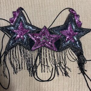 PrettyLittleThing Pink and Black Sequin Star Fringe Accessory